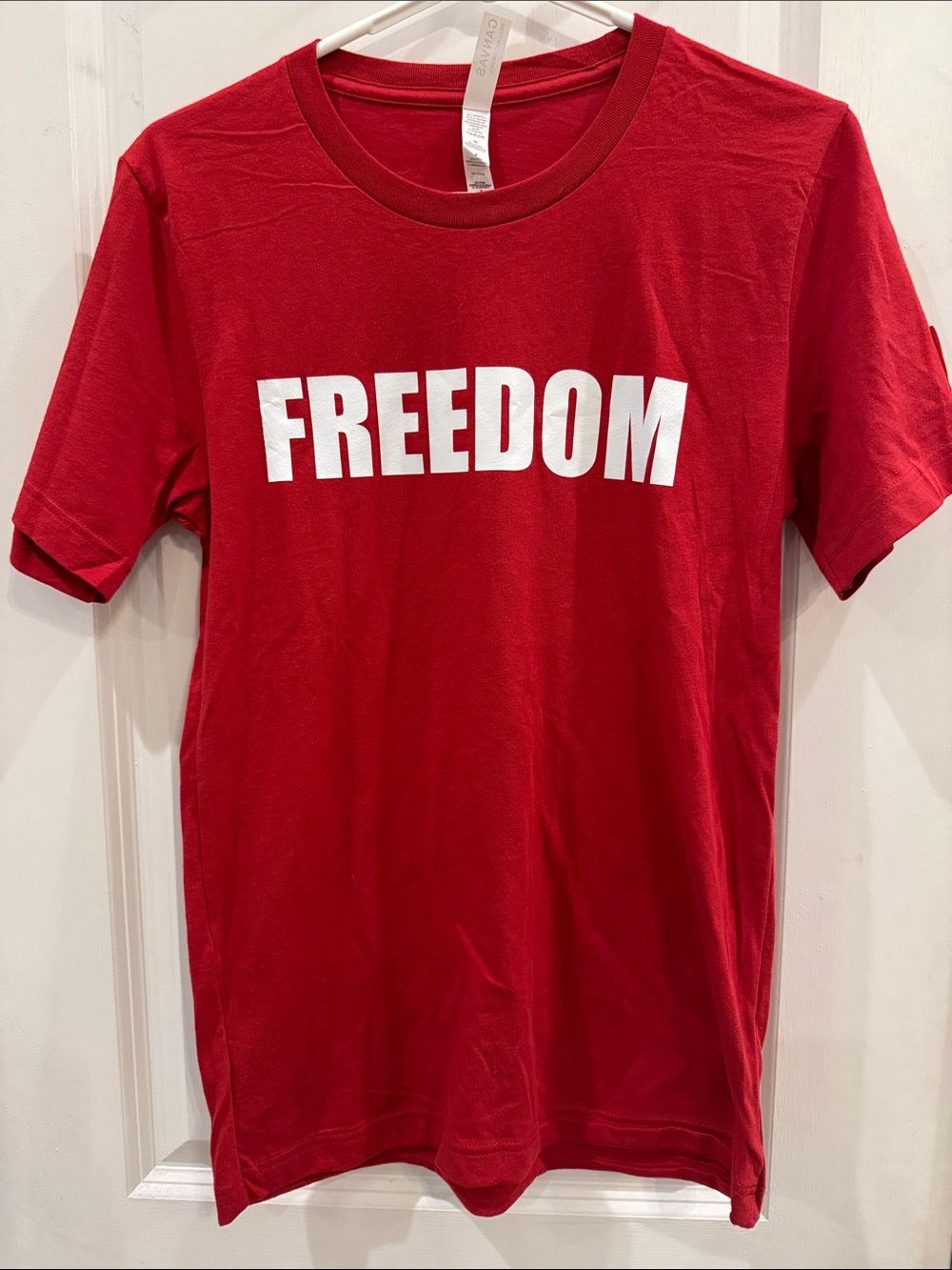 Bella Canvas FREEDOM Graphic Tee flag on sleeve 4th of July USA Red White & Blue